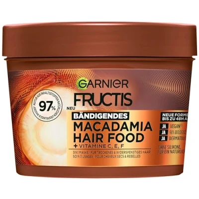 Image of Garnier Fructis Taming Macadamia Hair Food 3 in 1 Mask for Dry and Unruly Hair, with Extra Lipid Complex, Vegan Formula, 400 ml
