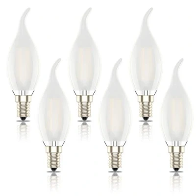 Image of E14 Led Candle Bulbs, Frosted Flame Filament, SES C35 Small Edison Screw Light Bulb, 4W (40W Equivalent),Warm White 2700K, Pack of 6