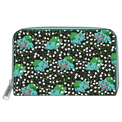 Image of Loungefly Pokemon Bulbasaur Aop Zip Around Faux Leather Walxet Lightweight One Size, black