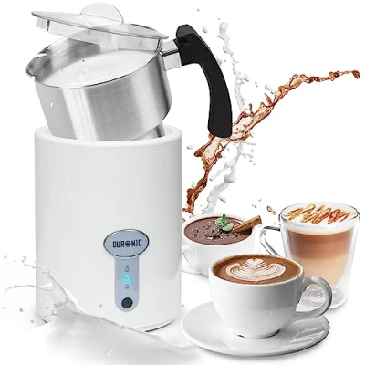 Image of Duronic Milk Frother Electric MF500 WE Coffee Frothers Steamer, Automatic Hot and Cold Foam Maker, Chocolate Machine with Heater Warmer for Latte Froth, Coffees Matcha