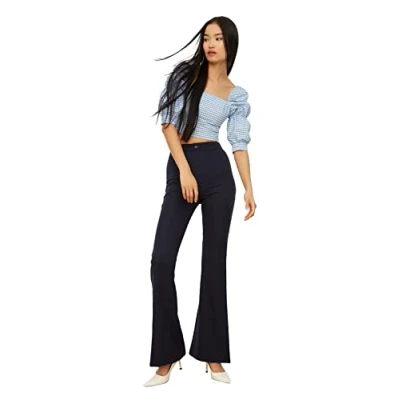 Image of Trendyol Women High Waist Flare Leg Trousers Navy Blue