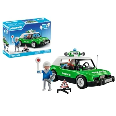 Image of Playmobil 71591 Classic police car Anniversary Set, exciting rides with the iconic retro from 70s, collector&#039;s or play sets suitable for children ages 5+