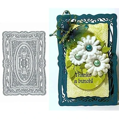 Image of Long Flower Frame Metal Die Cuts,Square Lace Cutting Dies Cut Stencils for DIY Invitation Card Scrapbooking Album Decorative Embossing Paper Making
