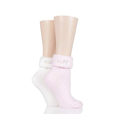 Image of 2 Pair Pink / Cream Original Cosy Bed Socks Ladies 4 8 Elle