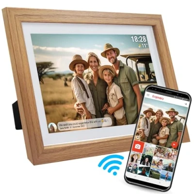 Image of Denver PFF1042LW Digital Photo Frame 10.1 Inch HD Electronic Frameo App Touch Screen IPS 16 GB Wood