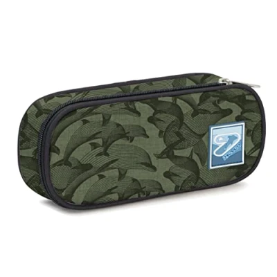 Image of Seven Pencil Case, Case for Stationery, Girls &amp; Boys, School and High School, Green Dolphin, 10x23x5,5 cm, Modern