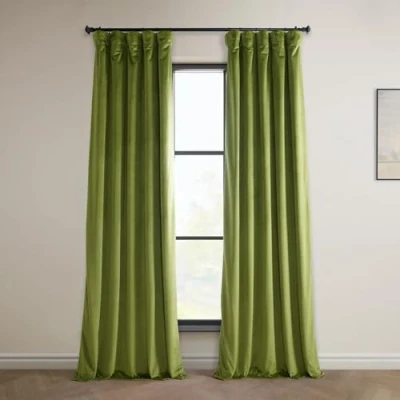 Image of HPD Half Price Drapes Heritage Plush Velvet Curtains 96 Inches Long Room Darkening for Bedroom &amp; Living 50W x 96L, (1 Panel), Dark Yellow Green