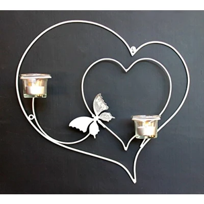 Image of DanDiBo Wall mounted Candle holder Heart 39 cm White Tea light Metal Sconce