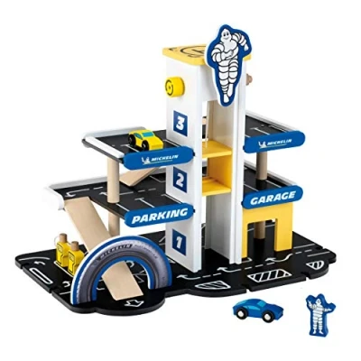 Image of Theo Klein 3404 MICHELIN Car Park with 3 levels, wood I Parking garage incl. 2 cars and much more Compatible wooden tracks Toy for children from years