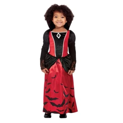 Image of Smiffys Toddler Vampire Costume, Red &amp; Black Dress, Halloween Child Fancy Dress Up Costumes
