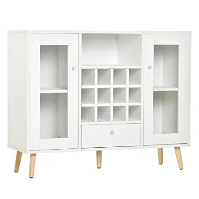 Image of HOMCOM Modern Sideboard Cabinet Kitchen Cupboard with Glass Doors, Drawer &amp; Wine Rack