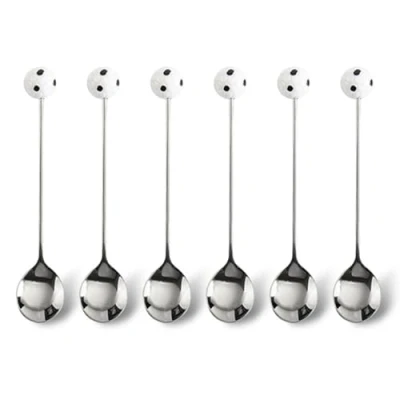 Image of Set of 6 Stainless Steel Fruit Forks Football Themed Coffee Spoon Stirring Small Fork Dessert Spoons/Forks