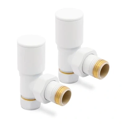 Image of White Angled Modern Standard Rounded Radiator Towel Rail Valves Central Heating (Pair) 1/2&quot; BSP
