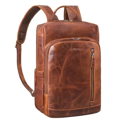 Image of STILORD &#039;Johnson&#039; Leather Backpack Men Business Vintage Backpacks for 13,3 inch MacBook Laptop Bag Modern Daypack Work Office Genuine Leather, Colour:Sesto Cognac