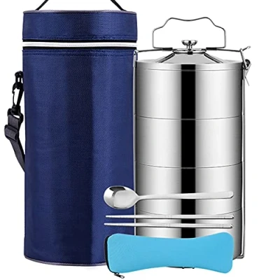 Image of Student Stainless Steel Food Flask, Kids and Adults Insulated &amp; Soup Thermal Flask with Spoon, Hot Cold Lunch Box for School Travel Camping Hiking,2.4L