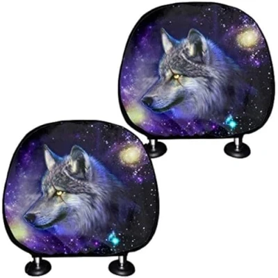 Image of COEQINE Wolf Printed Car Seat Headrest Cover,Dustproof Covers Auto Accessories Universal Fit for Cars,SUV,Trucks,2 Piece