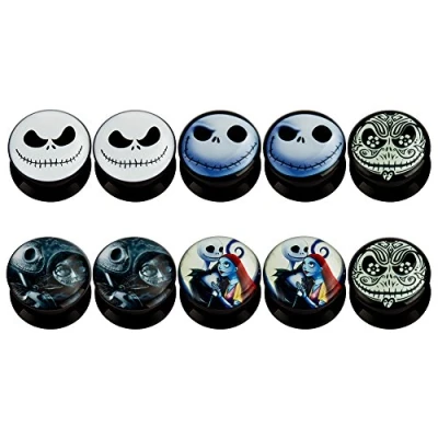 Image of KUBOOZ(5 Pairs Smiling Skull Acrylic Ear Plugs Tunnels Gauges Stretcher Piercings
