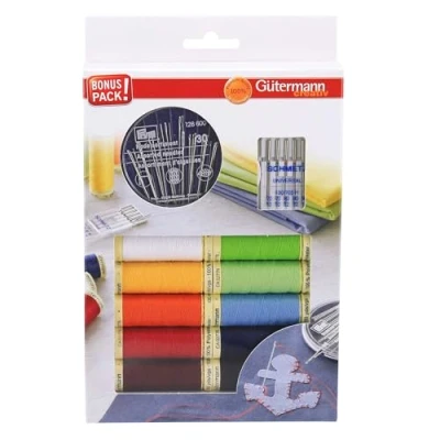 Image of Gütermann creativ Sewing Thread Set with 10 spools Sew All 100 m in Bright Colours + Hand Needles by PRYM and Machine SCHMETZ