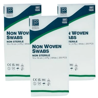 Image of Premier Non Sterile Woven Swabs, 4 Ply, 10 cm x cm, White Paper Packs, Soft, Virtually Lint Free, Peel Open Pouch, Latex Free (3)