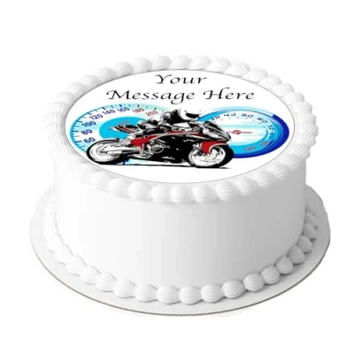 Image of Orange Trading Dartmouth LTD A4 Edible Decor Icing Sheet PERSONALISED Motorbike 7 8&quot; Circle Cake Topper Decoration Great for larger cakes