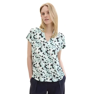 Image of TOM TAILOR Women&#039;s 1041548 T Shirt, 35291 Blue Small Floral Design, XXS
