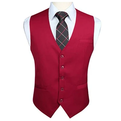 Image of Enlision Men&#039;s Formal Party Wedding Cotton Waistcoat Solid Color Vest, Burgundy, S(Chest 39.5inches)