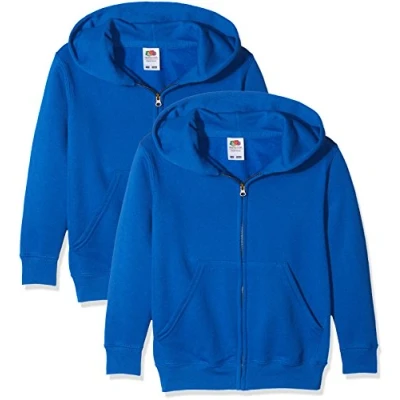 Image of Fruit of the Loom Unisex Kids Zip front Classic Hooded Sweat Pack 2, Royal, 7 8 Years (Manufacturer Size:30)