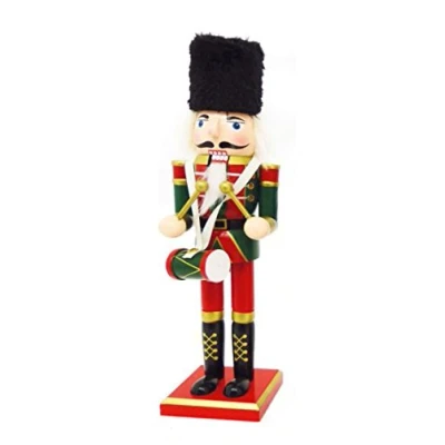 Image of Buzz Traditional Wooden CHRISTMAS NUTCRACKER SOLDIER/DRUMMER Decoration RED, GREEN, GOLD 30cm