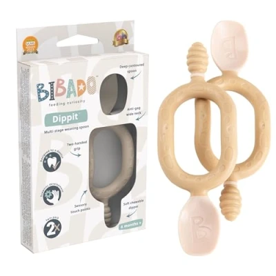 Image of Bibado Weaning Spoons 2 Pack Baby Led Spoon for Self Feeding, Dual Ended Cutlery Oral Sensory Development and Teething Gums Ergonomic Handles Control Dippit Fawn