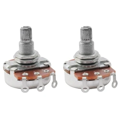 Image of Musiclily A250K Metric Coarse 18 Spline Split Shaft Pots Audio Taper Potentiometers for Electric Guitar Bass (Set of 2)