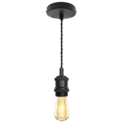 Image of Industrial Vintage Matte Black Pendant Ceiling Light Lamp Holder Antique Retro E27 Fitting H3065F