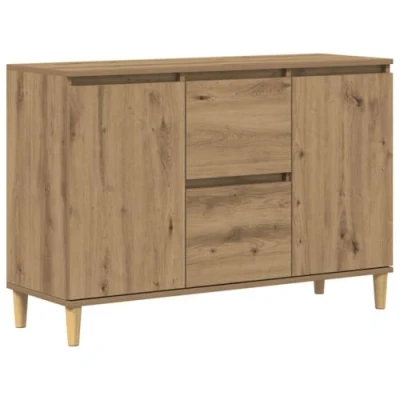Image of vidaXL Sideboard Cupboard/Side Cabinet 2 Drawers/2 Doors, Artisan Oak, Engineered/Eucalyptus Wood, 102x35x70 cm, Scandinavian Style for Living Room/Bedroom