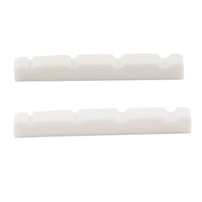 Image of Musiclily Pro Urea Resin Plastic 40mm Slotted Jazz Bass Nuts Flat Bottom for 4 string J Bass, White(Set of 2)