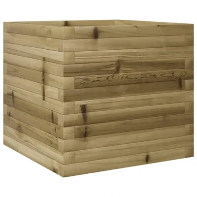 Image of vidaXL Wooden Garden Planter Pressure Treated Pine, 50x50x45.5 cm, Brown Box, Outdoor/Indoor Deep Container for Flowers, Vegetables, Herbs