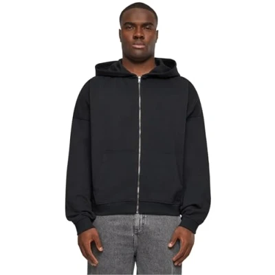 Image of Build your Brand Men&#039;s 90&#039;s Zip Hoody Hooded Sweatshirt, Black, XL
