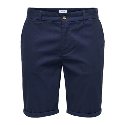 Image of ONLY &amp; SONS Men&#039;s Onspeter Dobby 0058 Noos Shorts Chino, Dark Navy/Detail: mediveal Blue, M
