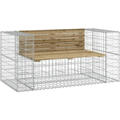 Image of vidaXL Wooden Garden Bench with Gabion Basket Base Compact Design, Impregnated Pinewood, Suitable for Outdoor Spaces, Brown Finish&#039;