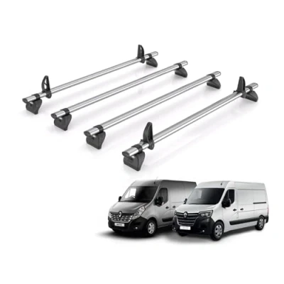 Image of Rhino Roof Rack for Renault Master 2010+ [Suitable Only H1/H2 Height Models] 4 Bars + Loadstops QA4FL/KLS2