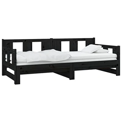 Image of vidaXL Solid Pinewood Pull out Day Bed Multifunctional Design Convenient and Space saving Solution Boho Modern Black Assembly Required