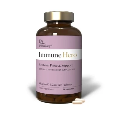 Image of The Naked Pharmacy Immune Hero for Adults Natural Immunity Booster Vitamin C, Zinc &amp; Moringa Energy Fatigue Collagen Supplement No Additives Vegan 60 Capsules