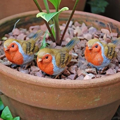 Image of Farmwood 3 Robin Pot Topping Bird Garden Ornaments Outdoor Decoration Statues
