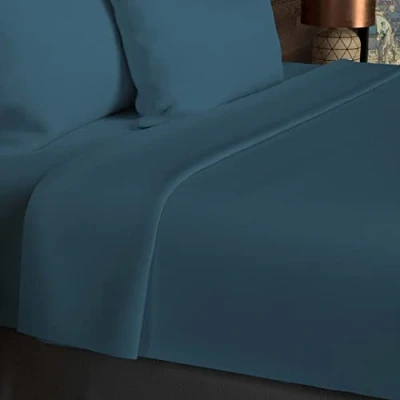 Image of Soleil d&#039;ocre, Flat Sheet, Cotton, 57 Threads, Duck Egg Blue, 240 x 290 cm