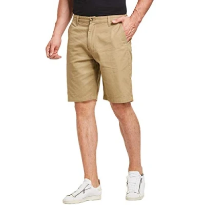 Image of JustSun Mens Casual Chino Shorts Classic Summer Work Khaki 32W