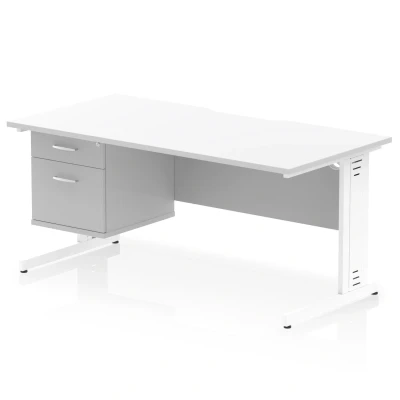 Image of Impulse 1600 x 800mm Scalloped Edge Office Desk White Top Cable Managed Leg Workstation 1 2 Drawer Fixed Pedestal
