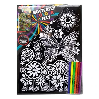 Image of Kreative Kids Colourful Velvet Felt Art Picture Colouring Set for Children Butterfly