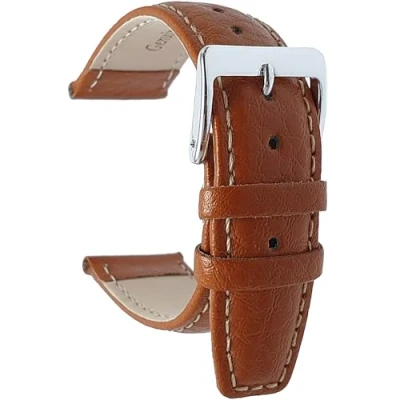 Image of Talk Time Genuine Padded Leather Buffalo Grain Watch Strap Light Brown Tan 20mm