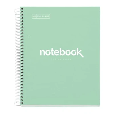 Image of Miquelrius Spiral notebook A5 80 sheets 90 g grid 5 x mm 1 coloured strip laminated hard cover colour mint green