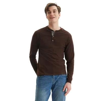 Image of Hanes Men&#039;s O5719 henley shirts, Dark Truffle, L UK