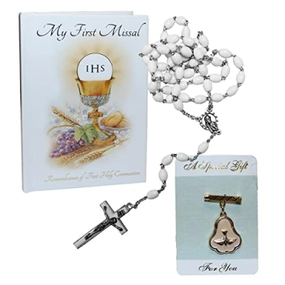 Image of Widdle Gifts Ltd First Holy Communion Gift Set Missal Book, Rosary and Chalice Brooch C5204 0413