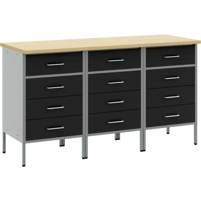 Image of vidaXL Work Cabinet Set 3 Pieces in Black and Grey Wood Steel